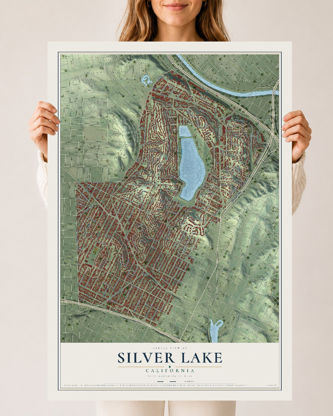 Map of Silver Lake, California, 24 x 36 inch unframed archival matte print