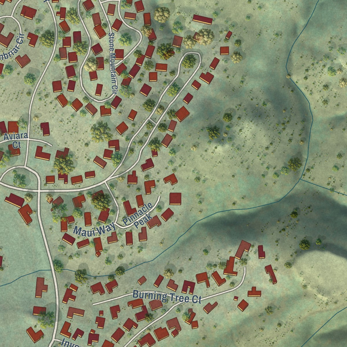 Close-up of the map of Silverado Resort, California print showing street and building detail