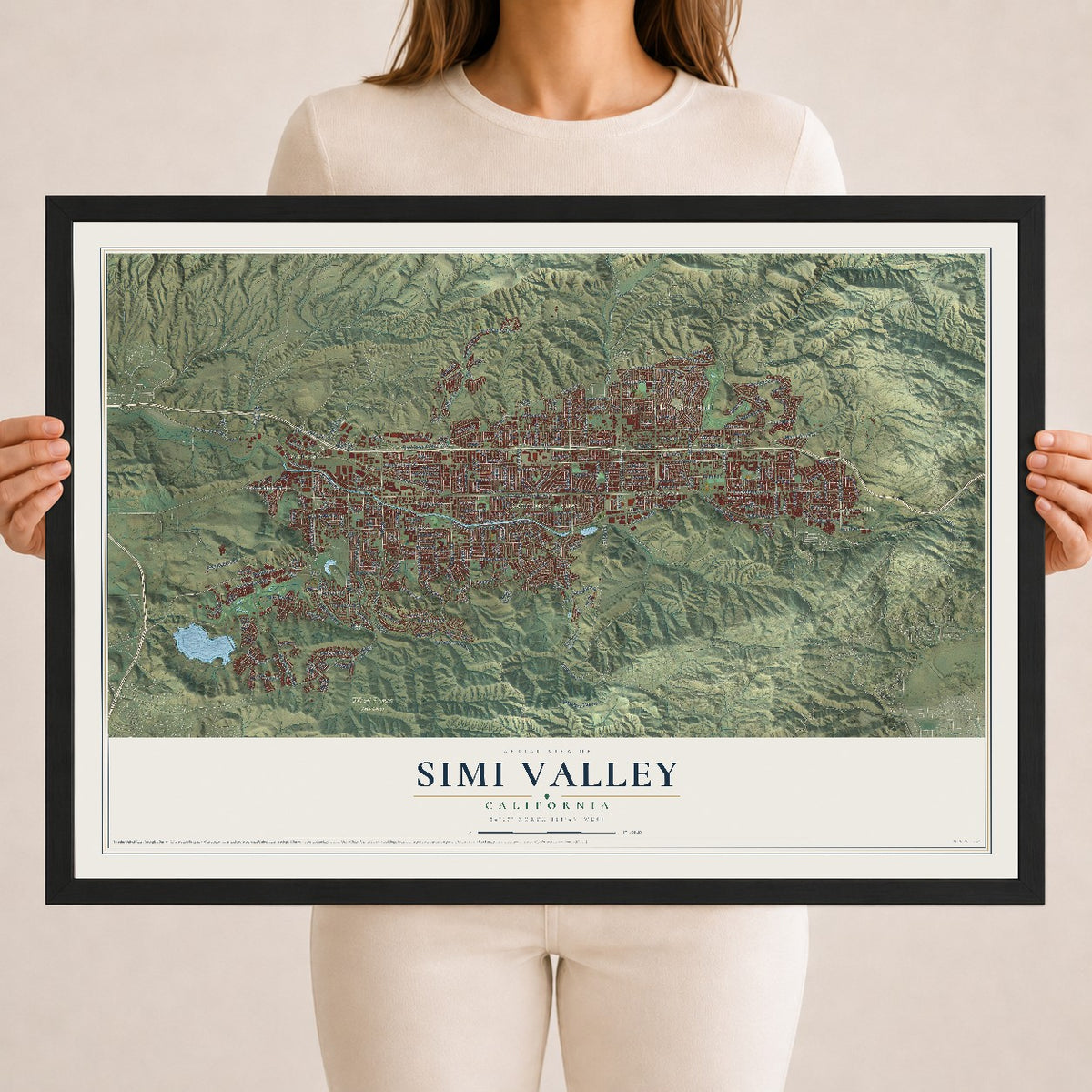 Map of Simi Valley, California, 18 x 24 inch print in a black wood frame