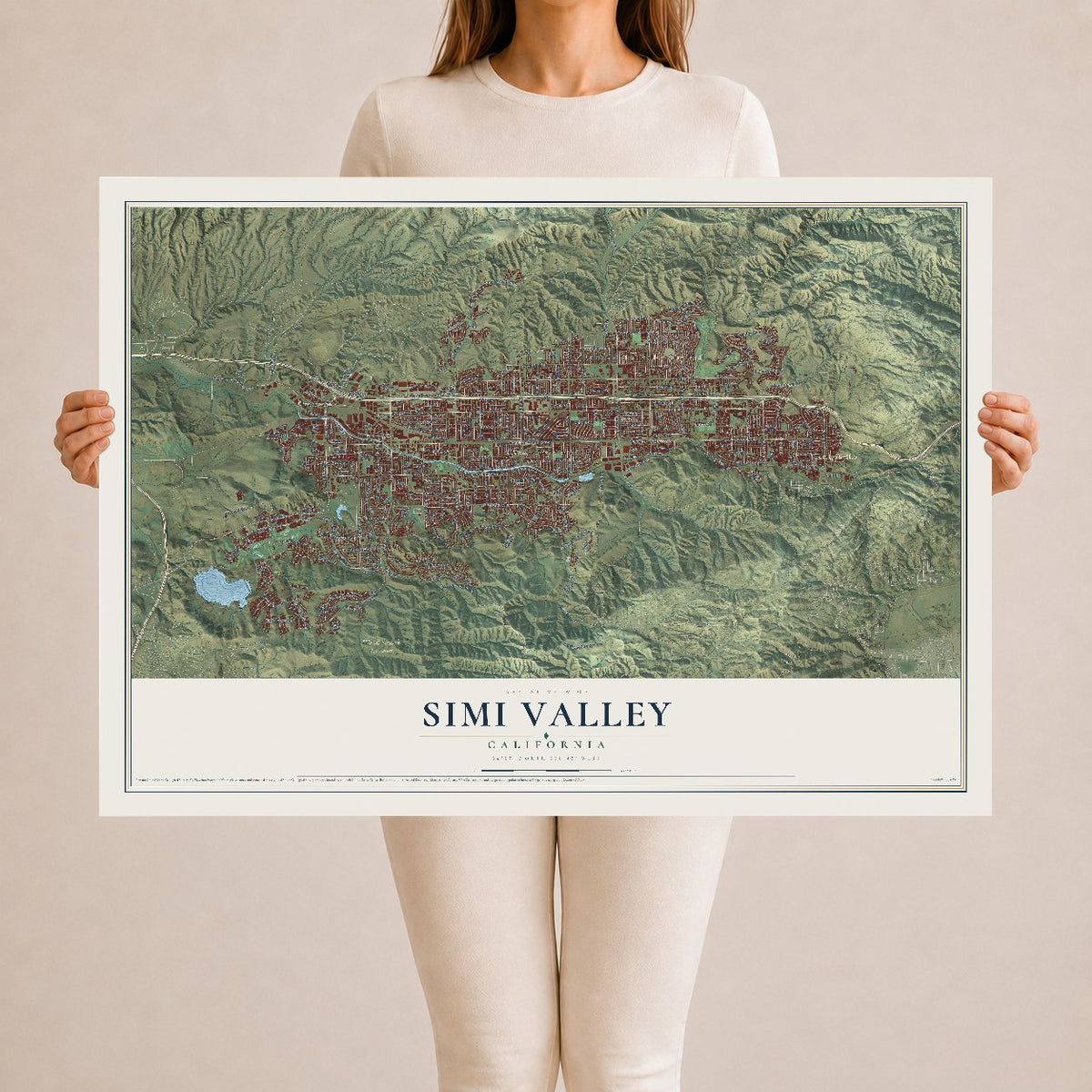 Map of Simi Valley, California, 24 x 36 inch unframed archival matte print
