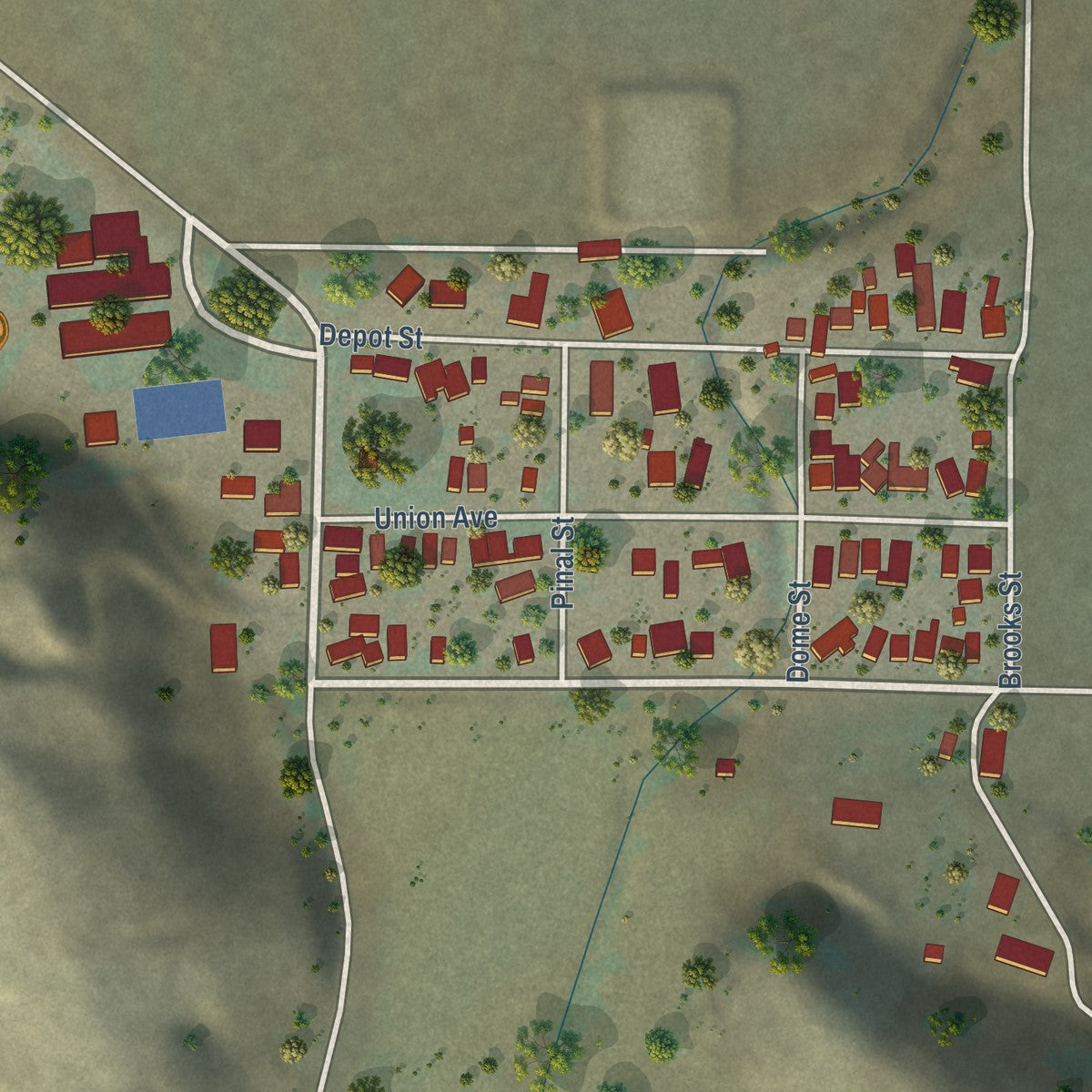 Close-up of the map of Sisquoc, California print showing street and building detail
