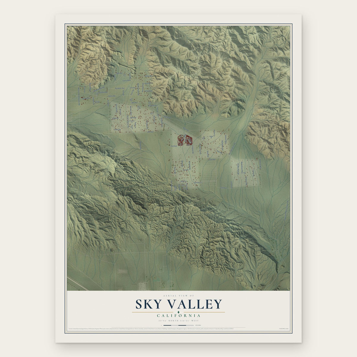 Sky Valley, California map print, the full design