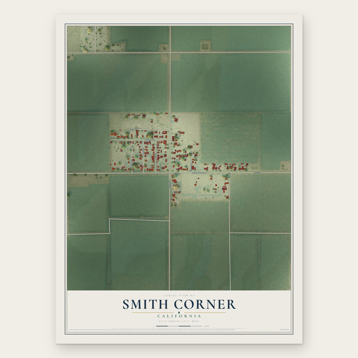 Smith Corner, California map print, the full design