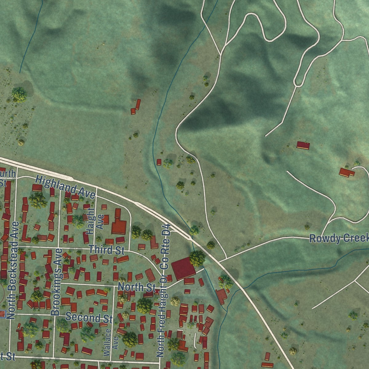 Close-up of the map of Smith River, California print showing street and building detail