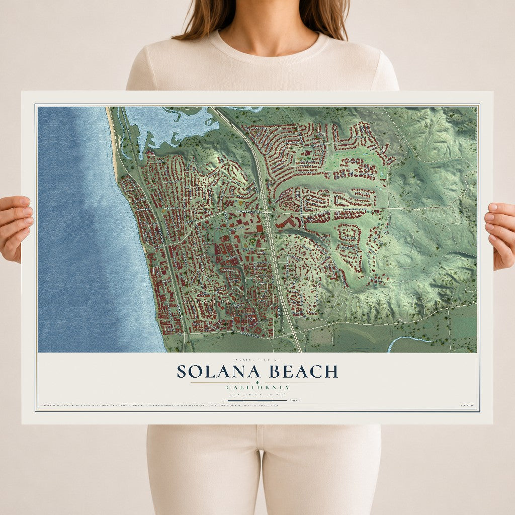 Map of Solana Beach, California, 18 x 24 inch unframed archival matte print
