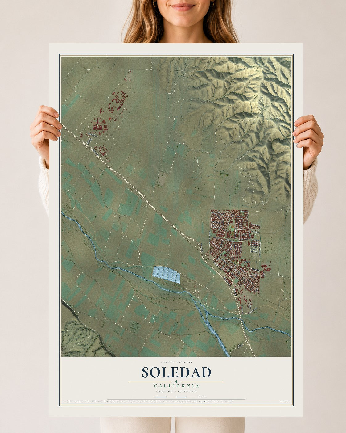 Map of Soledad, California, 24 x 36 inch unframed archival matte print