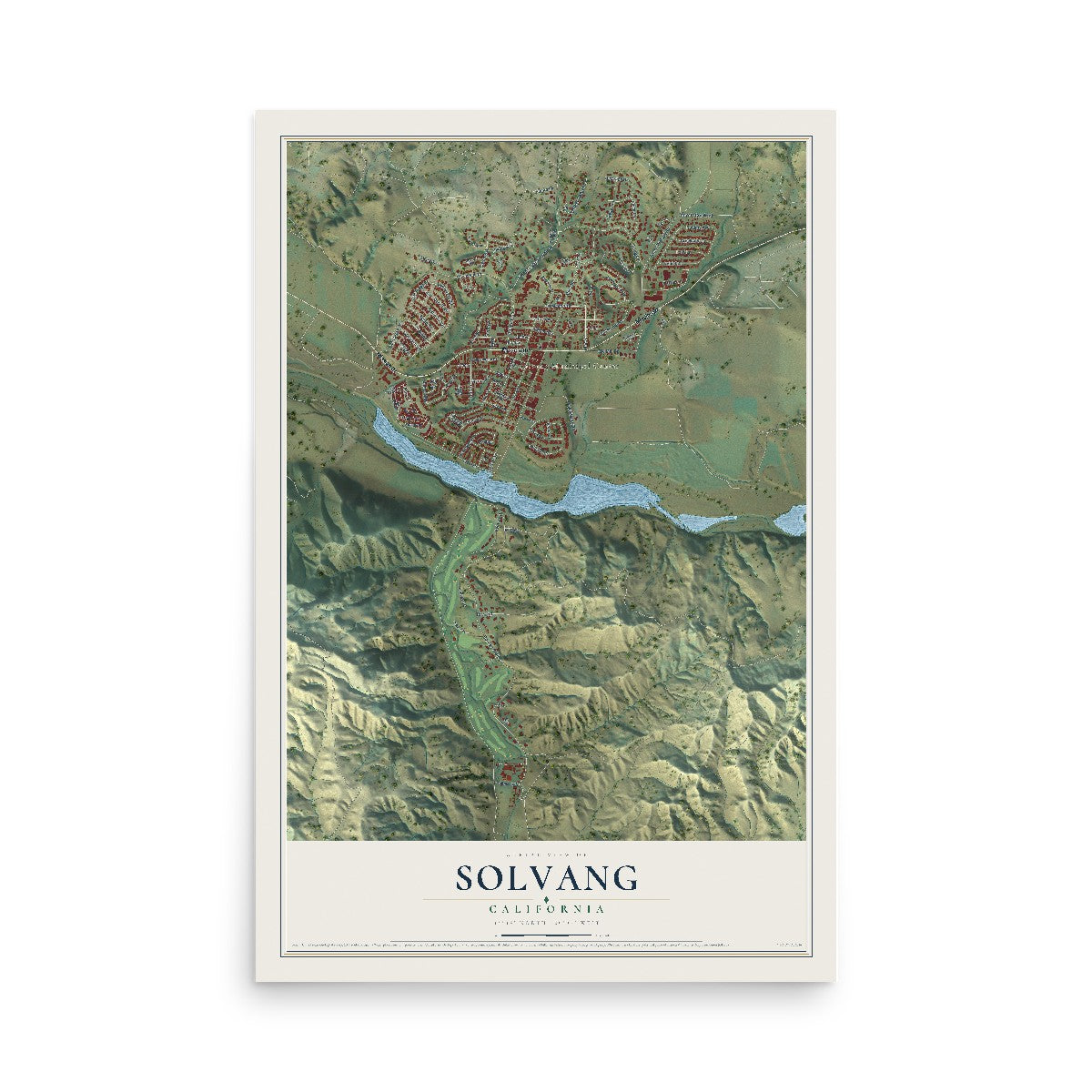 Map of Solvang, California, 12 x 18 inch unframed archival matte print