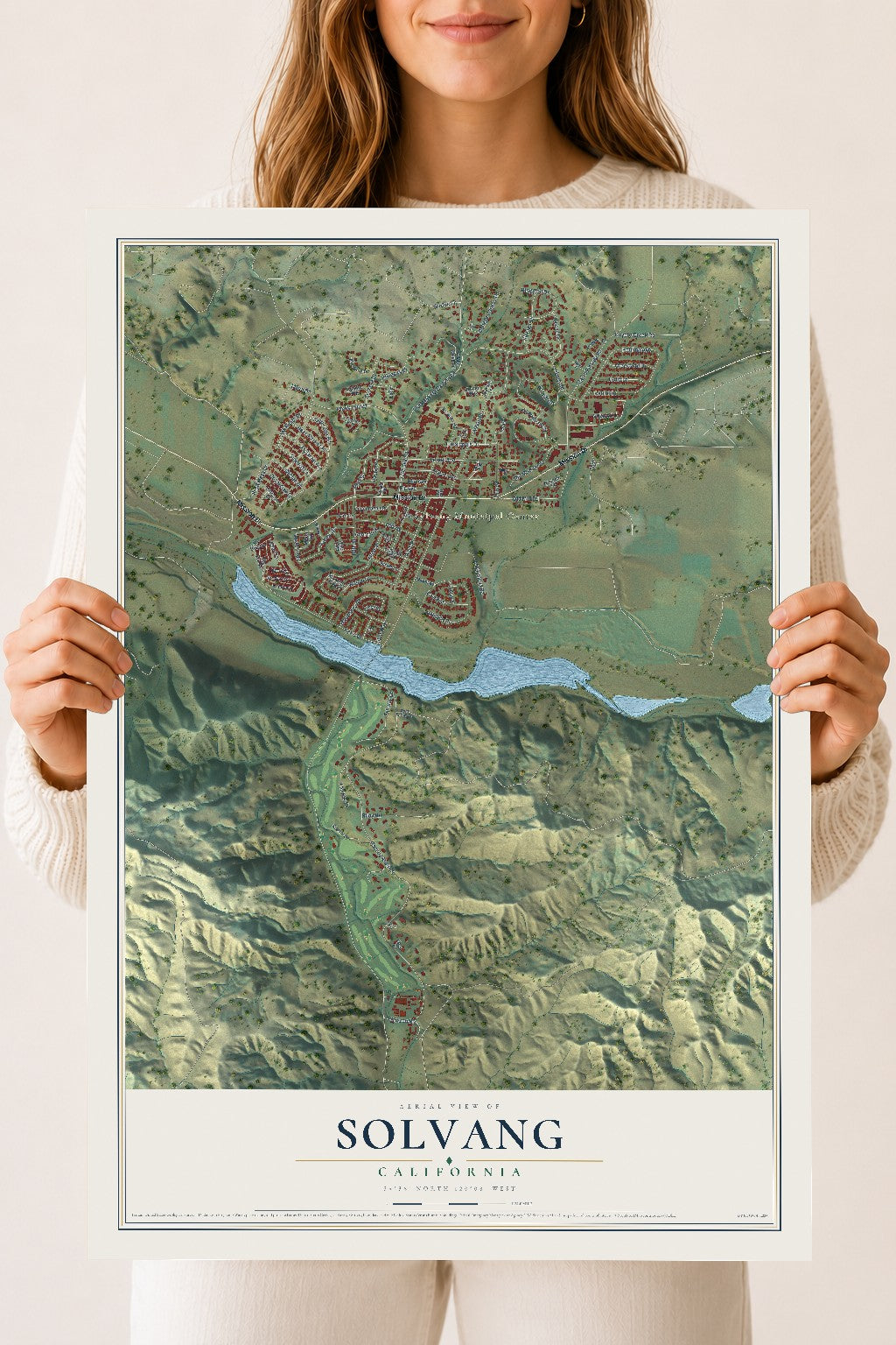 Map of Solvang, California, 18 x 24 inch unframed archival matte print