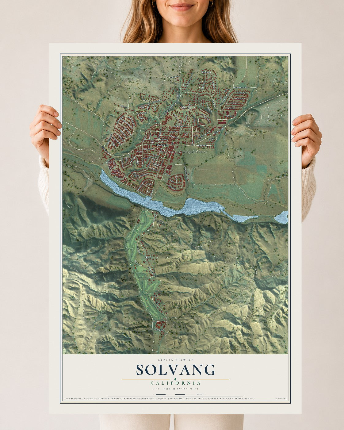 Map of Solvang, California, 24 x 36 inch unframed archival matte print