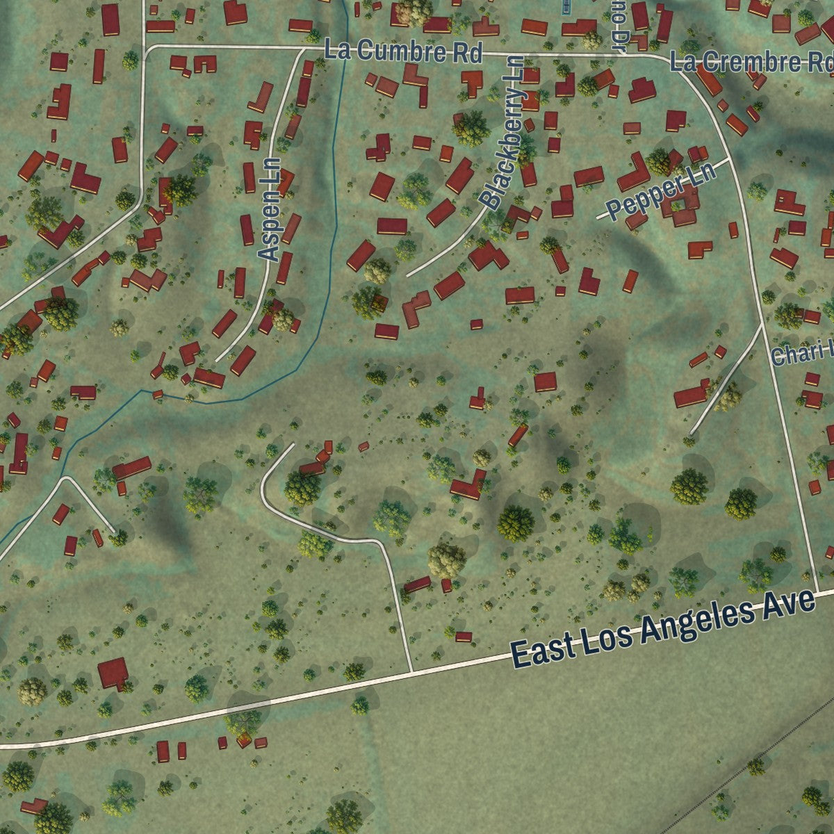 Close-up of the map of Somis, California print showing street and building detail