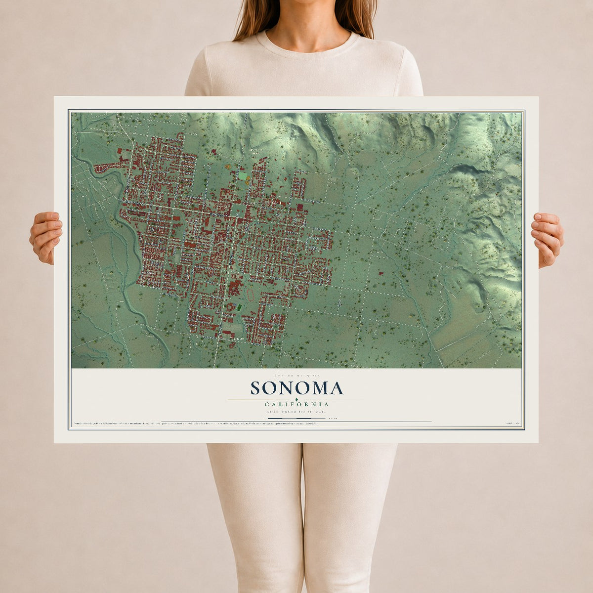 Map of Sonoma, California, 24 x 36 inch unframed archival matte print