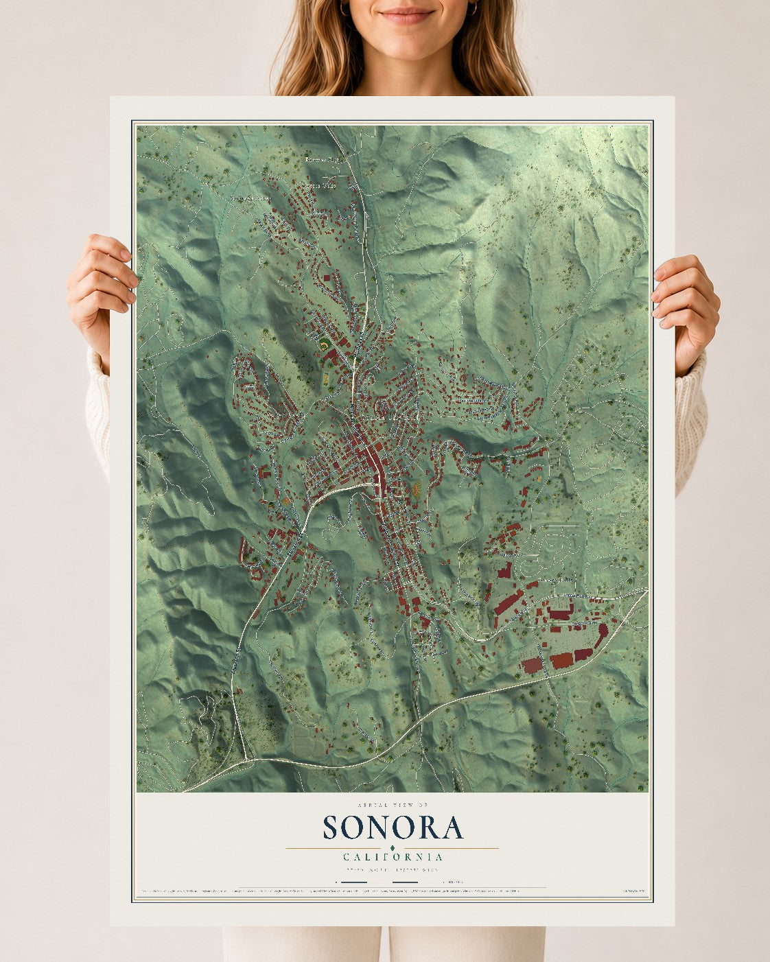 Map of Sonora, California, 24 x 36 inch unframed archival matte print