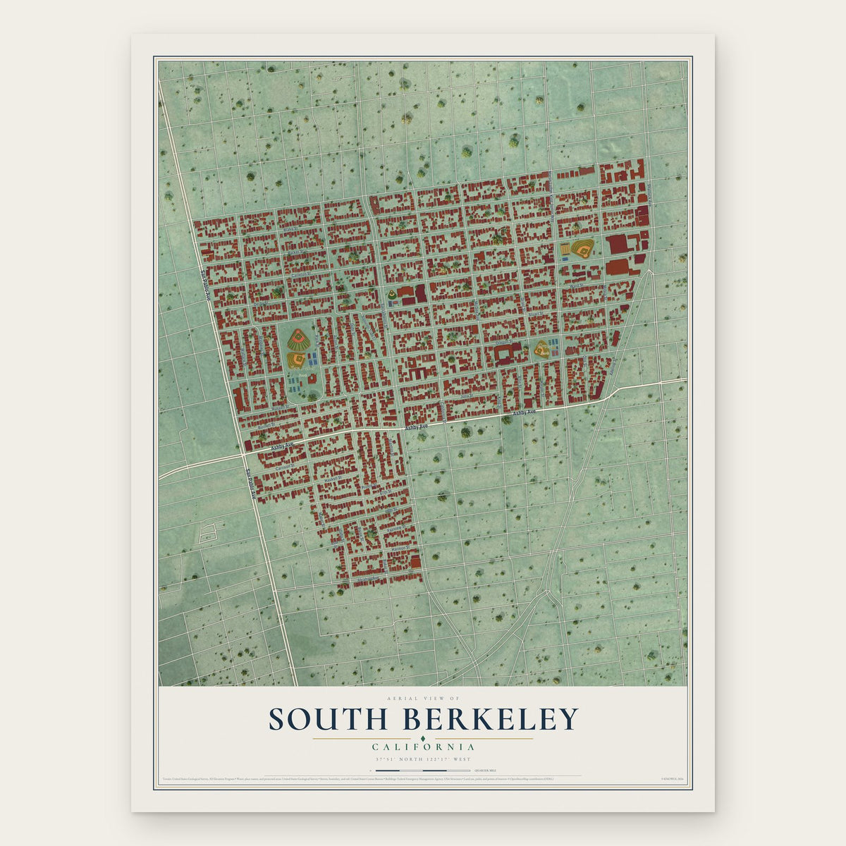 South Berkeley, California map print, the full design