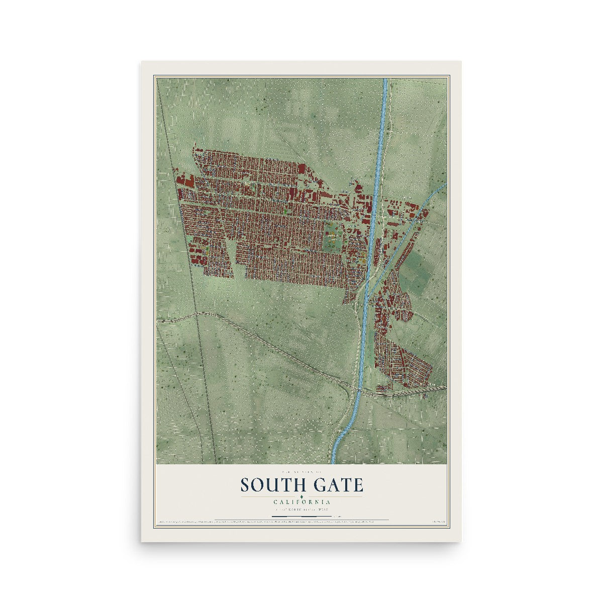 Map of South Gate, California, 12 x 18 inch unframed archival matte print