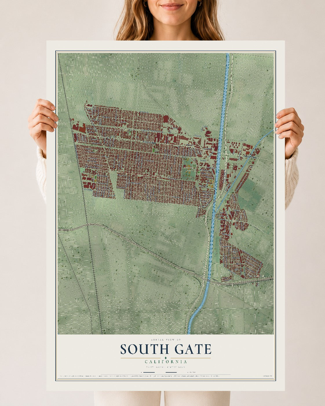 Map of South Gate, California, 24 x 36 inch unframed archival matte print