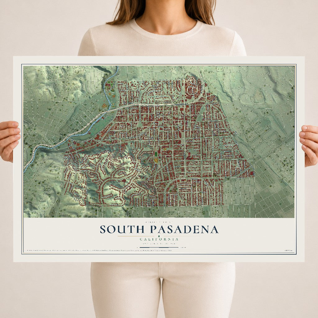 Map of South Pasadena, California, 18 x 24 inch unframed archival matte print