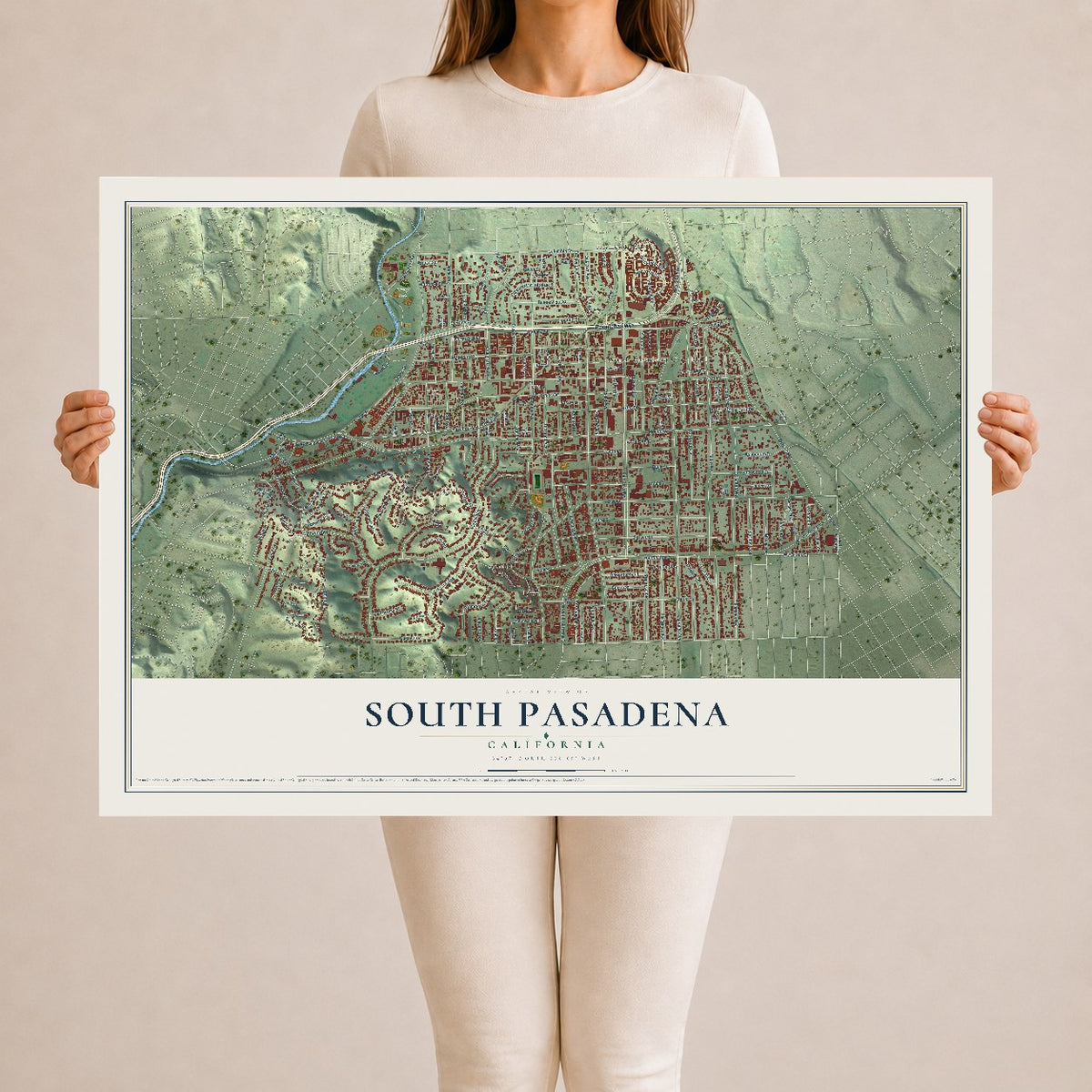 Map of South Pasadena, California, 24 x 36 inch unframed archival matte print