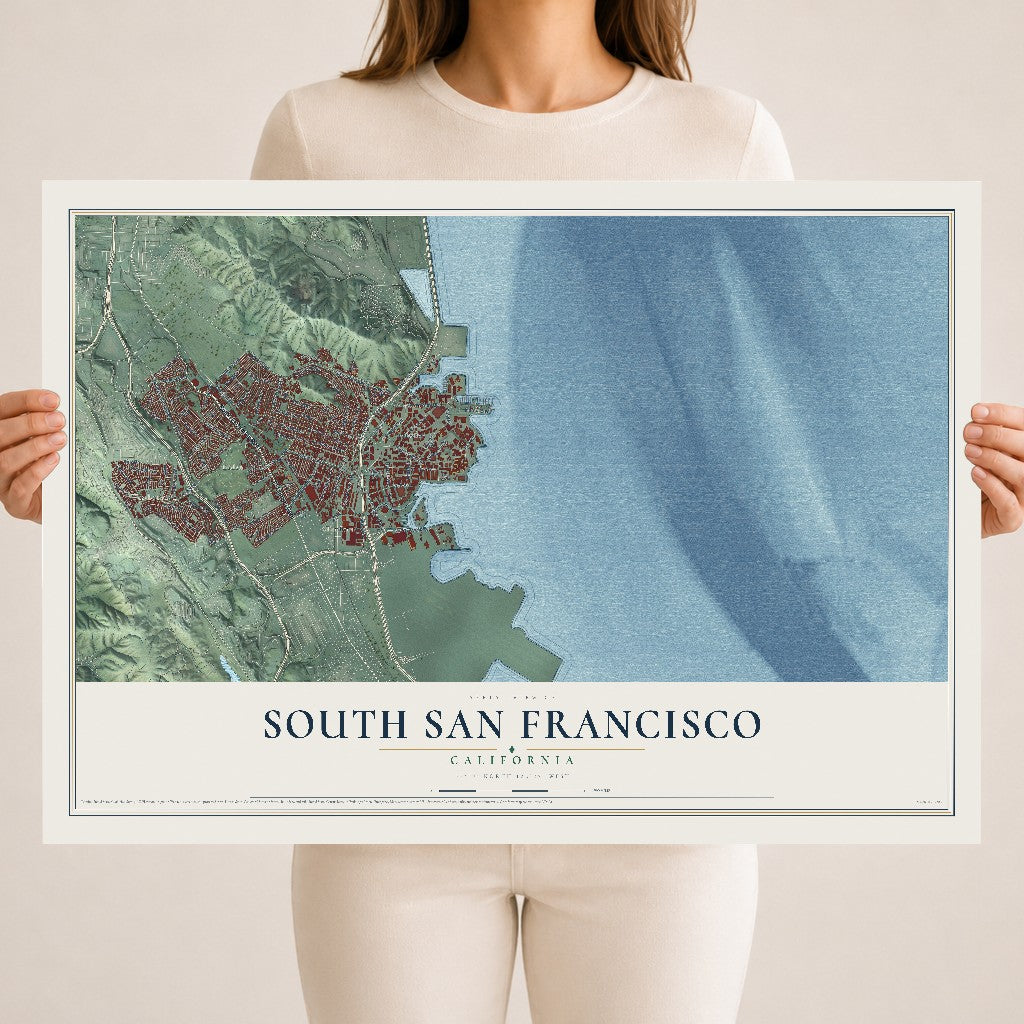 Map of South San Francisco, California, 18 x 24 inch unframed archival matte print