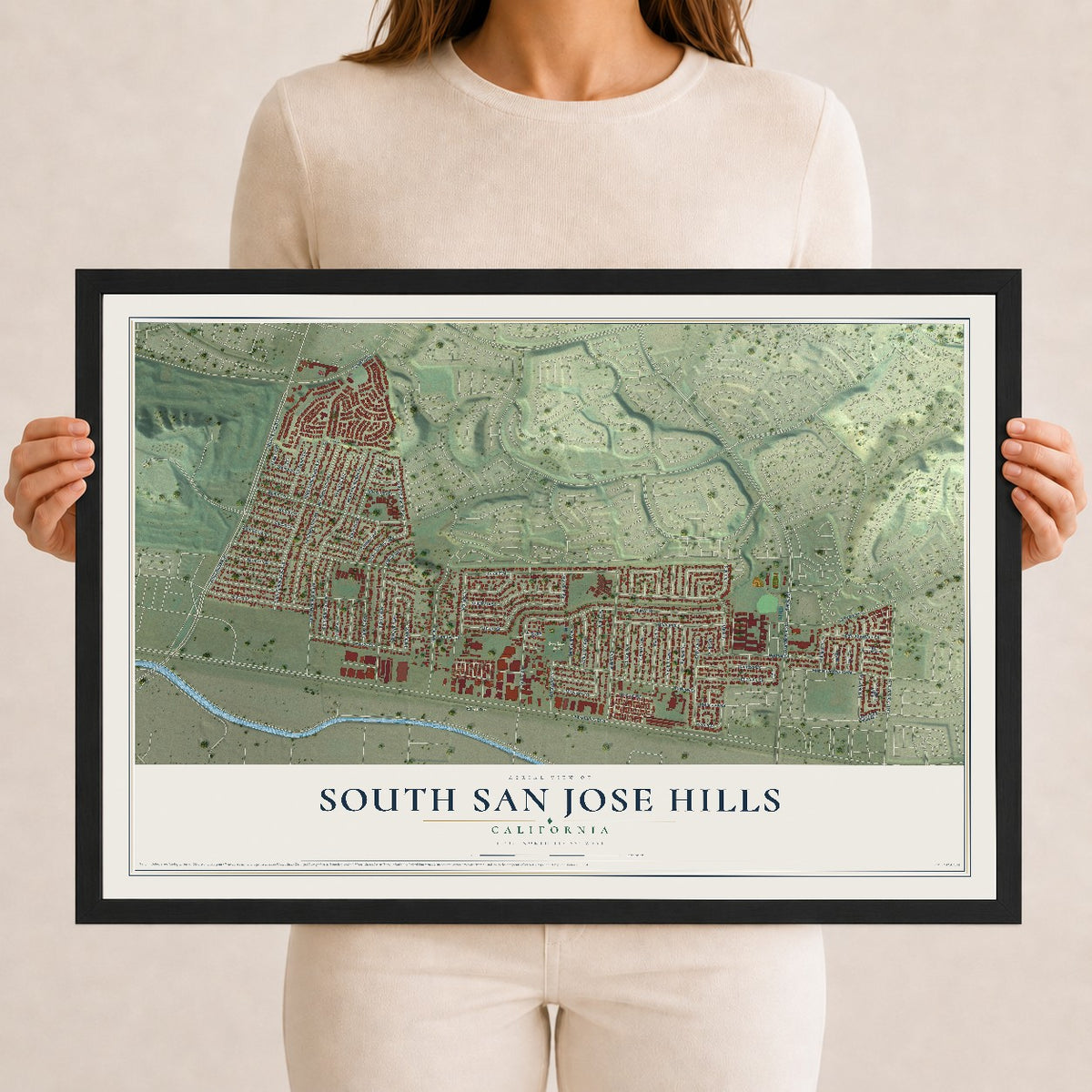 Map of South San Jose Hills, California, 12 x 18 inch print in a black wood frame