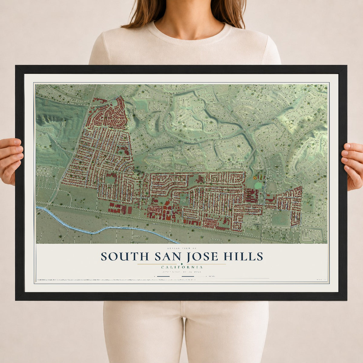 Map of South San Jose Hills, California, 18 x 24 inch print in a black wood frame