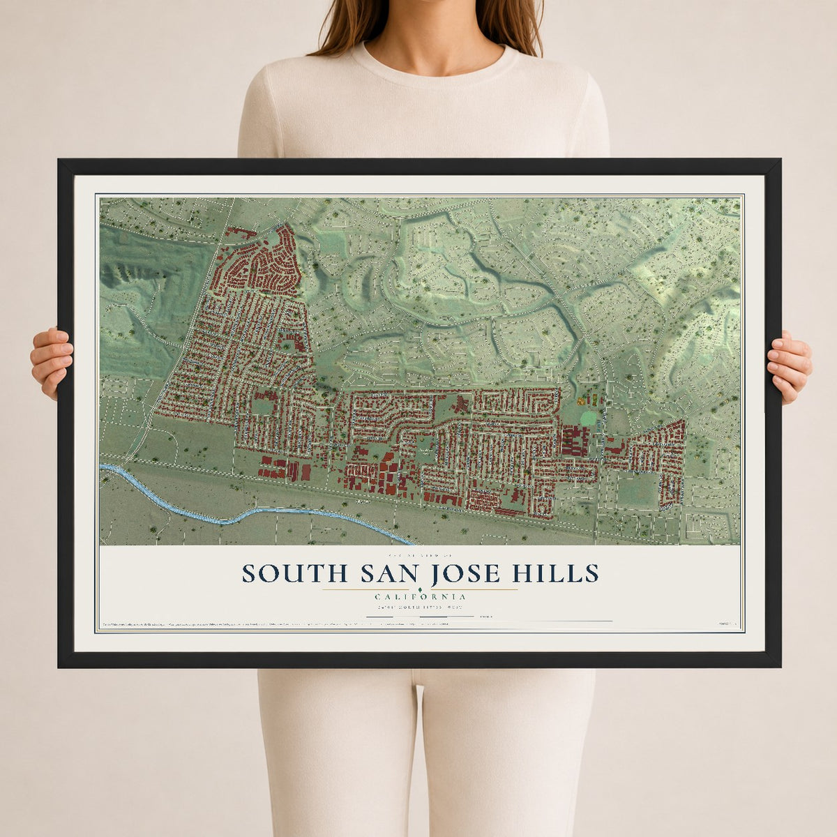 Map of South San Jose Hills, California, 24 x 36 inch print in a black wood frame