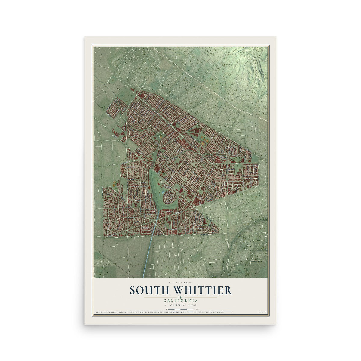 Map of South Whittier, California, 12 x 18 inch unframed archival matte print