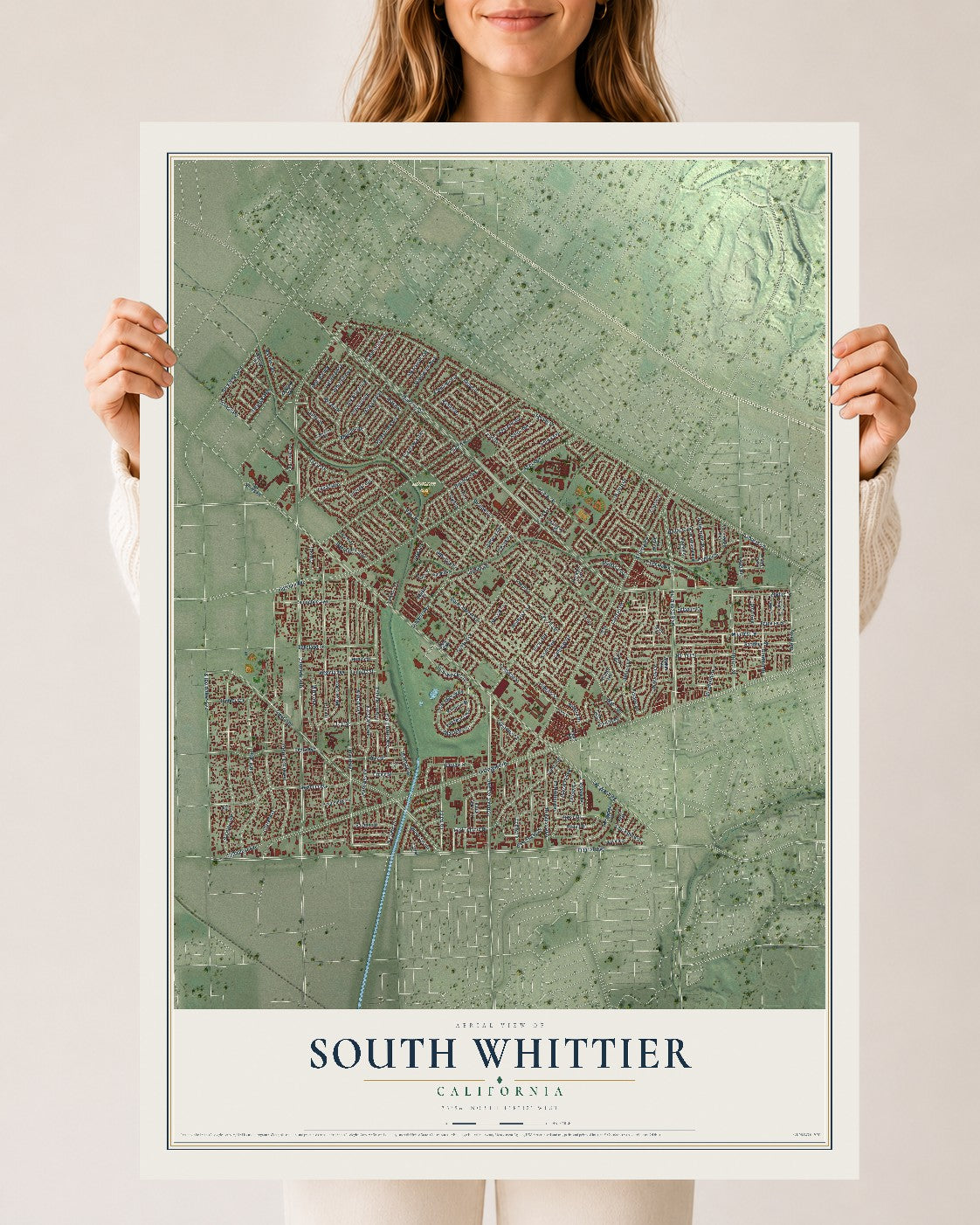 Map of South Whittier, California, 24 x 36 inch unframed archival matte print