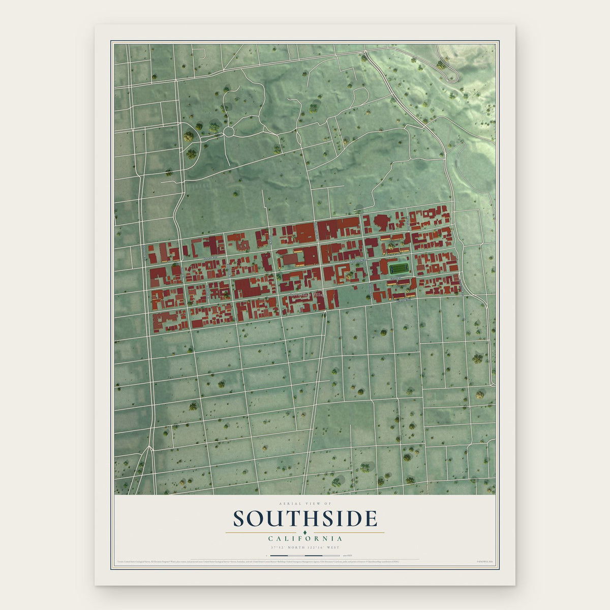 Southside, California map print, the full design