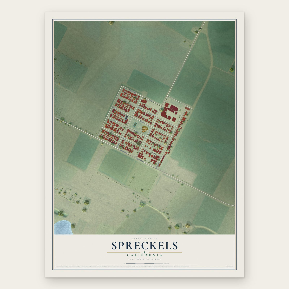 Spreckels, California map print, the full design
