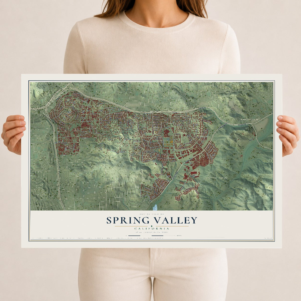 Map of Spring Valley, California, 12 x 18 inch unframed archival matte print