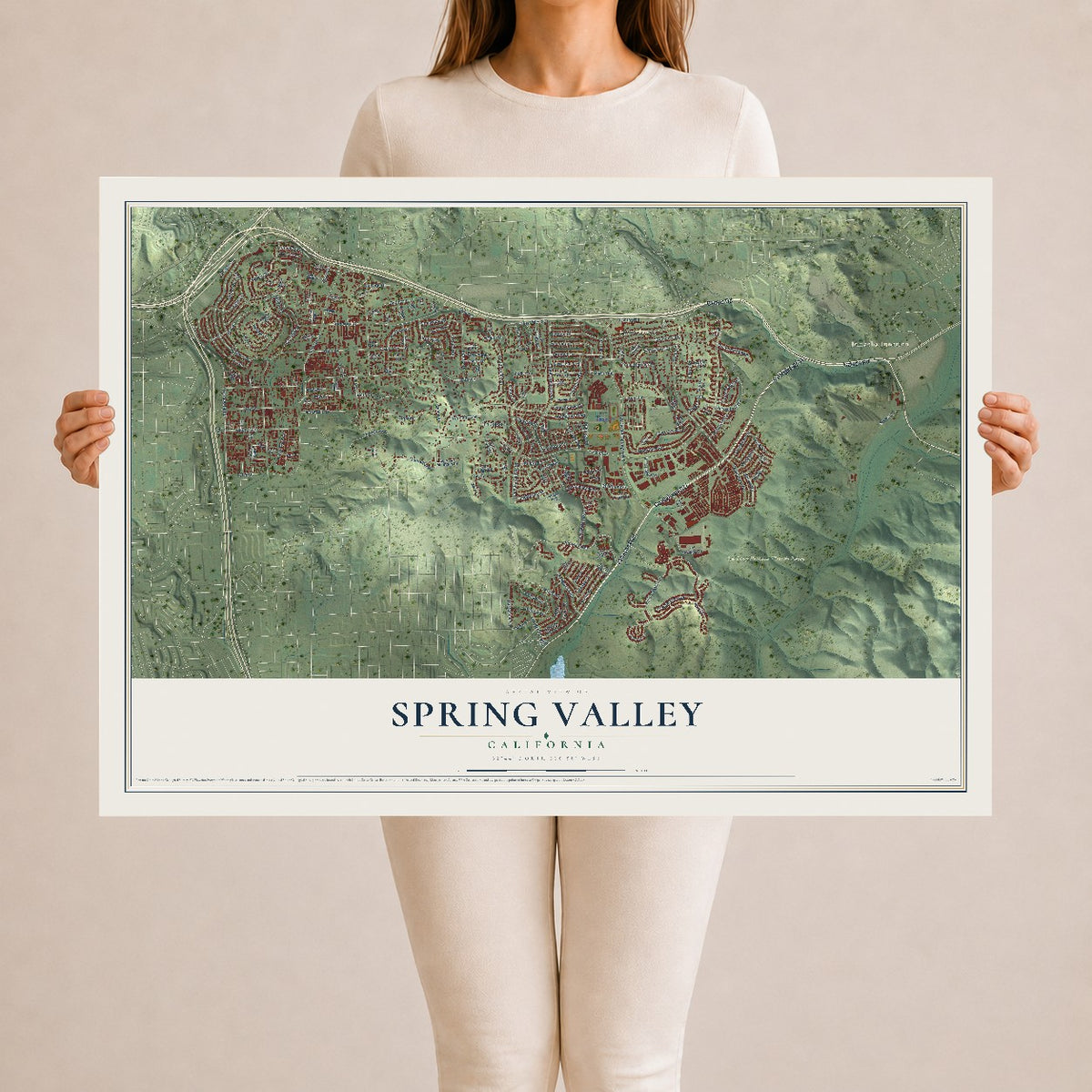 Map of Spring Valley, California, 24 x 36 inch unframed archival matte print