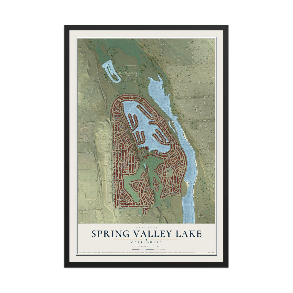 Map of Spring Valley Lake, California, 12 x 18 inch print in a black wood frame