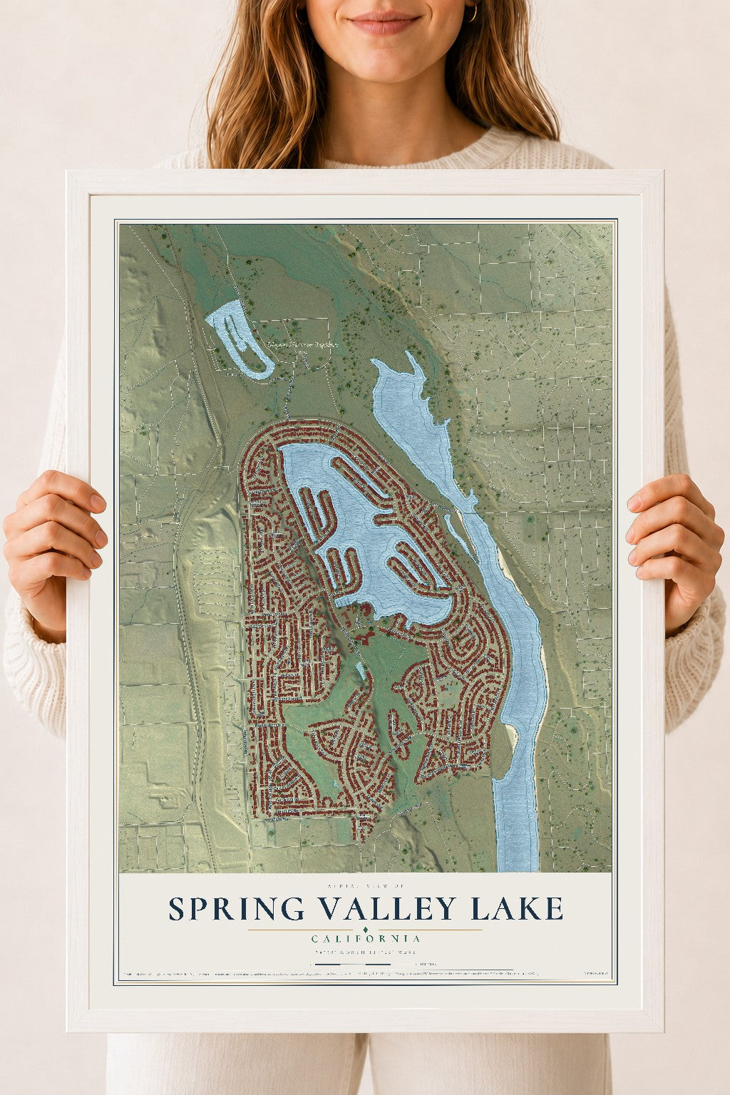 Map of Spring Valley Lake, California, 18 x 24 inch print in a white wood frame