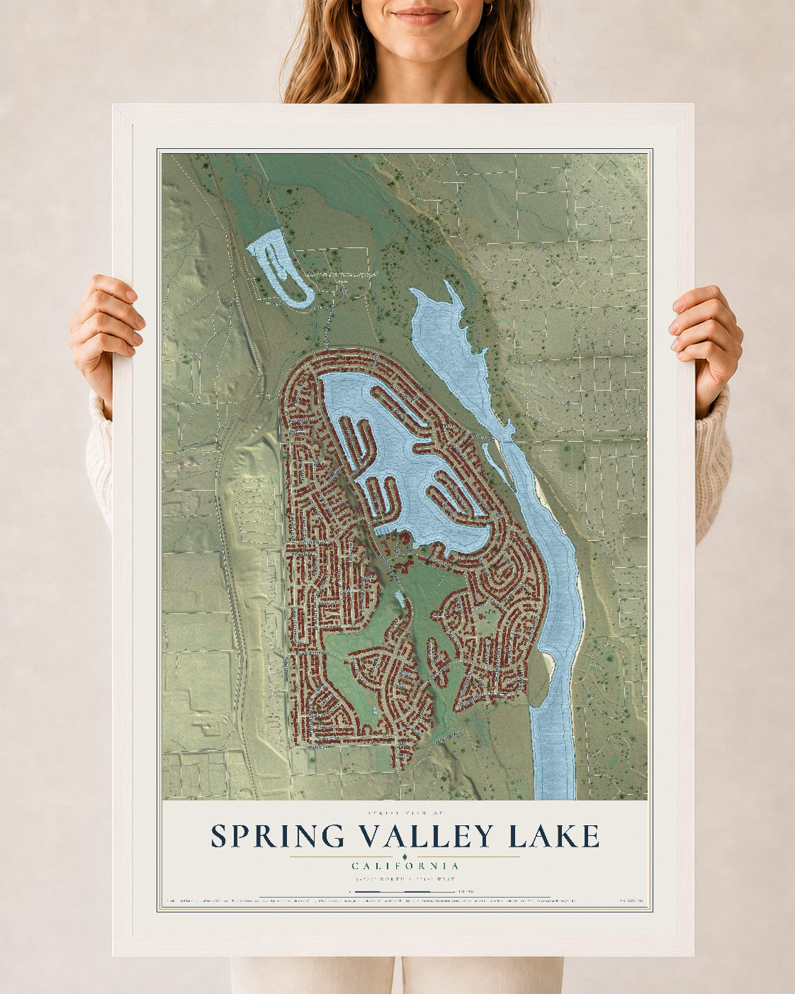 Map of Spring Valley Lake, California, 24 x 36 inch print in a white wood frame