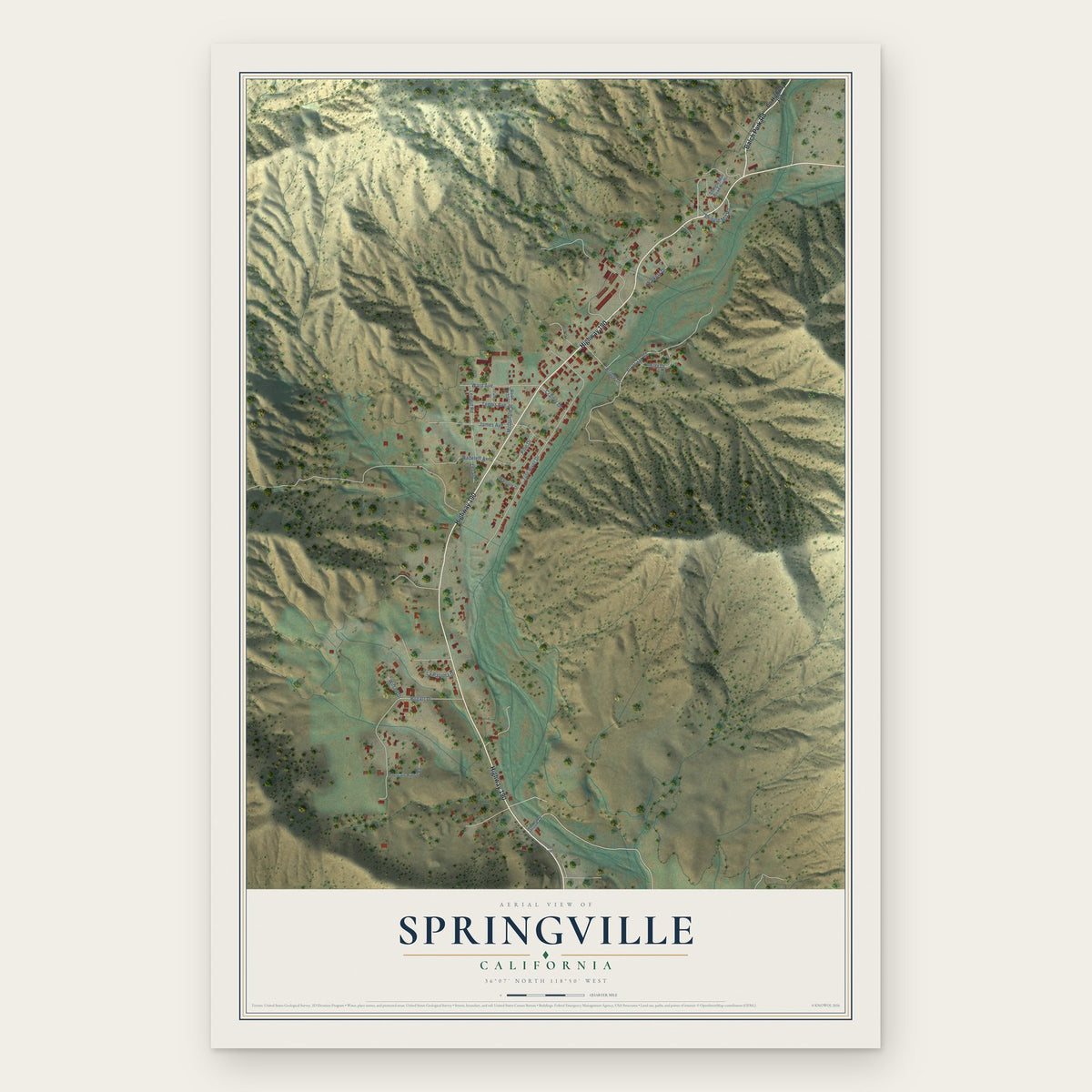 Springville, California map print, the full design