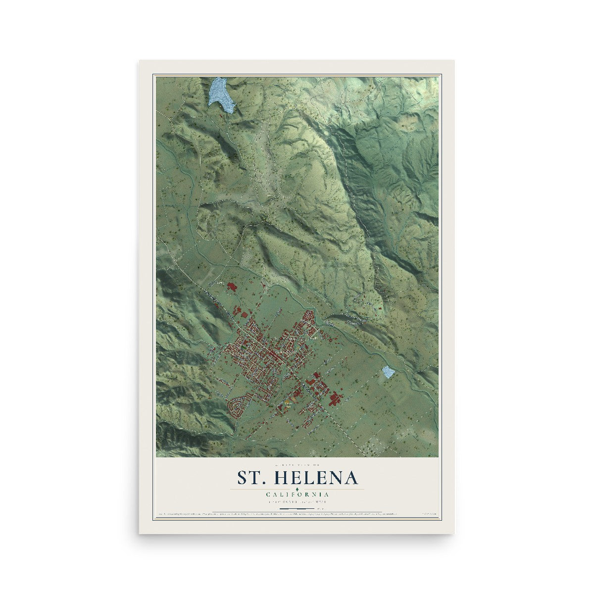Map of St. Helena, California, 12 x 18 inch unframed archival matte print