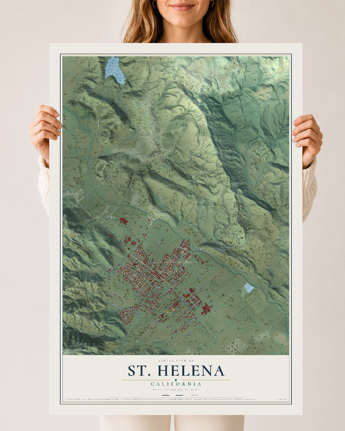 Map of St. Helena, California, 24 x 36 inch unframed archival matte print