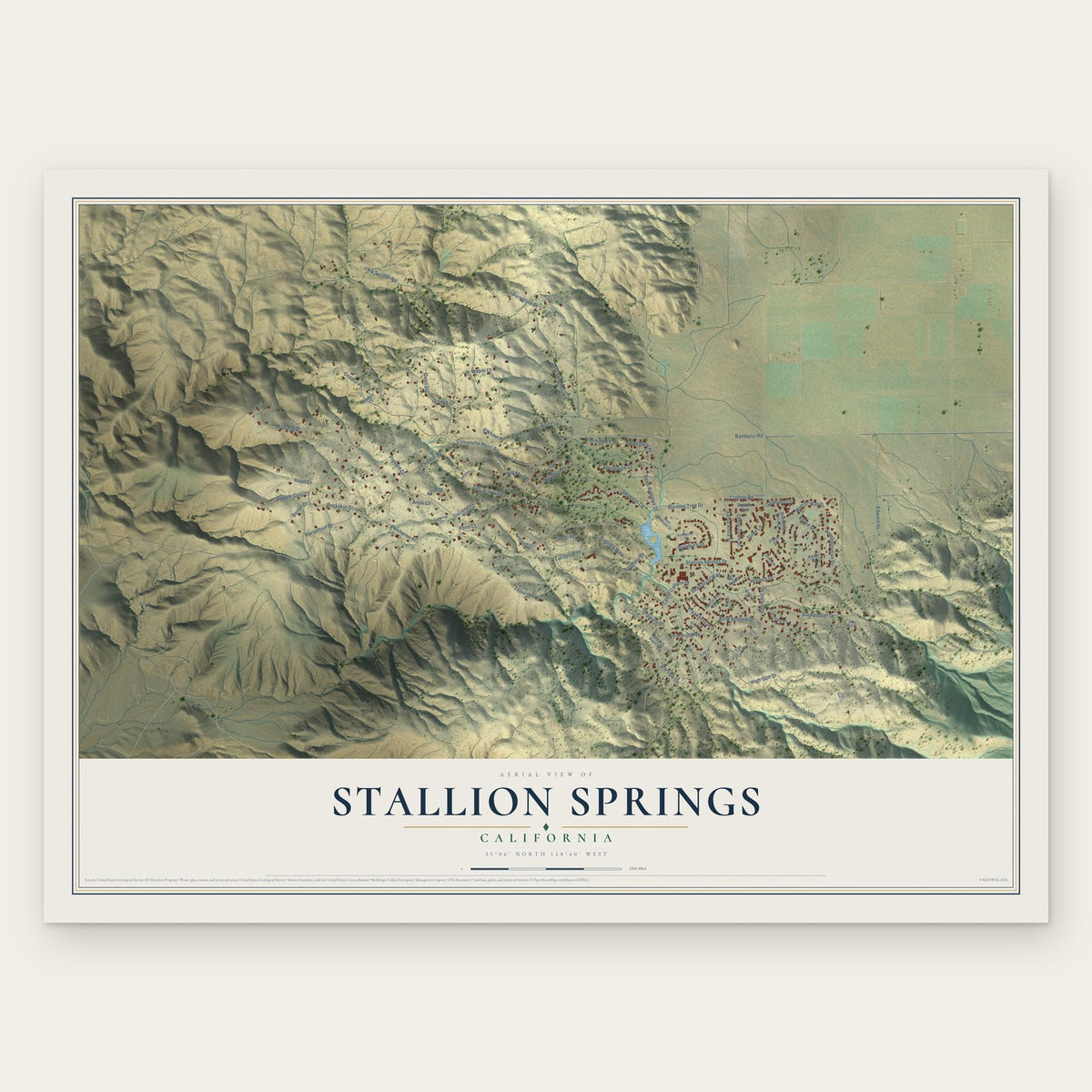 Stallion Springs, California map print, the full design
