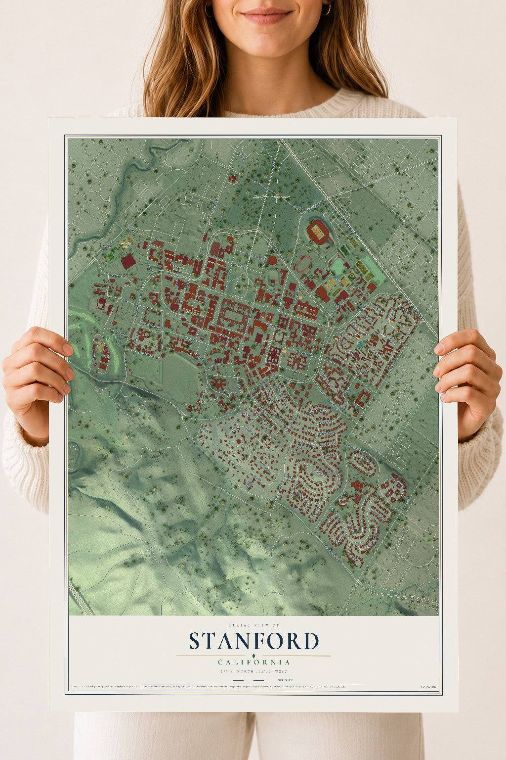 Map of Stanford, California, 18 x 24 inch unframed archival matte print