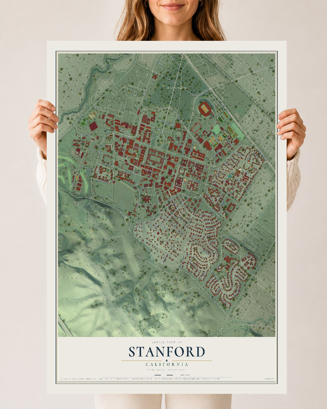Map of Stanford, California, 24 x 36 inch unframed archival matte print
