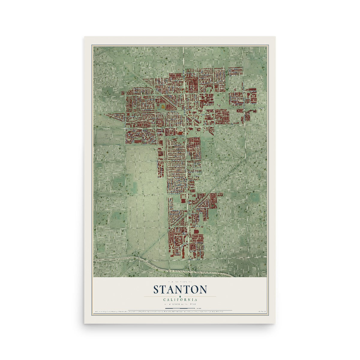 Map of Stanton, California, 12 x 18 inch unframed archival matte print