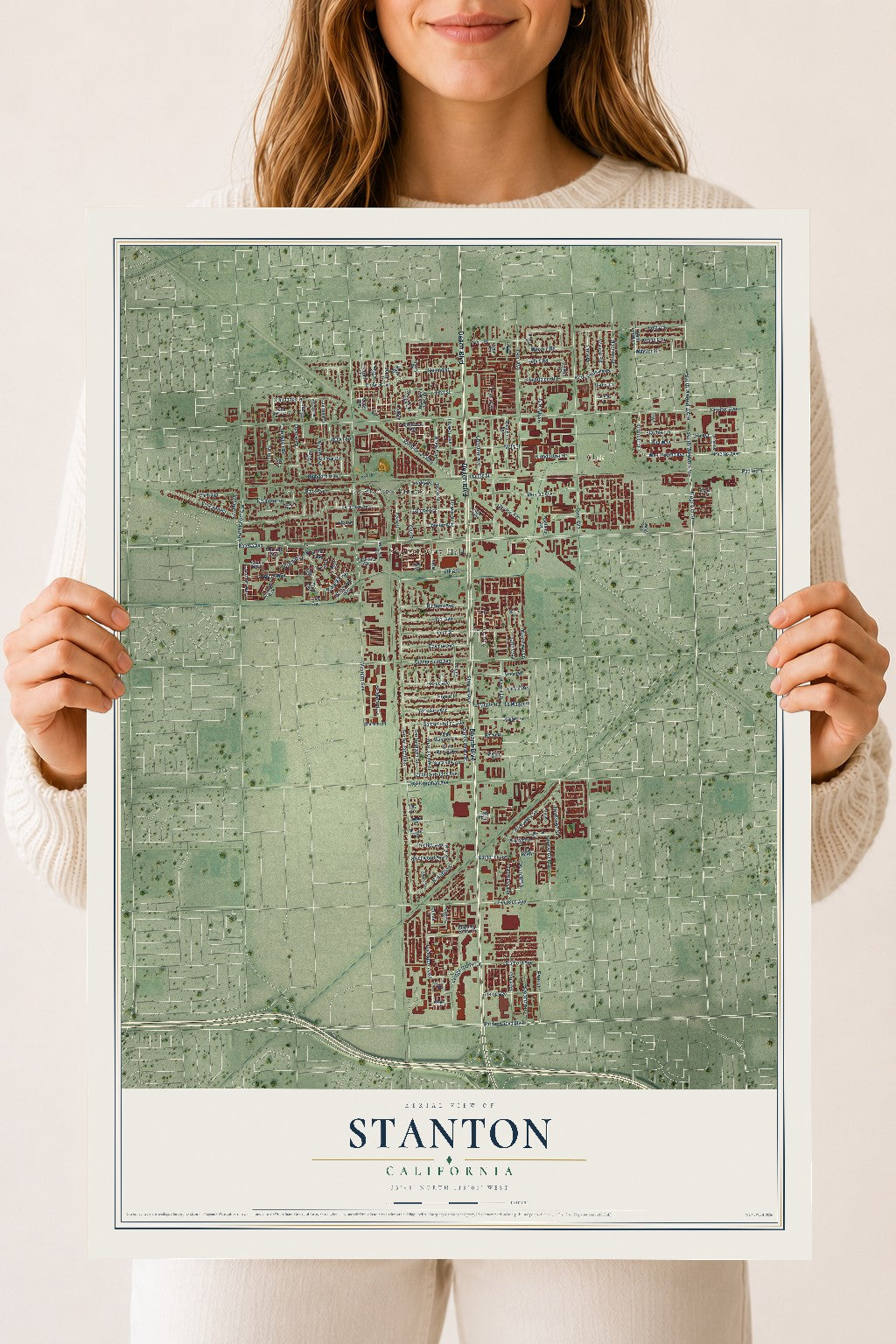 Map of Stanton, California, 18 x 24 inch unframed archival matte print