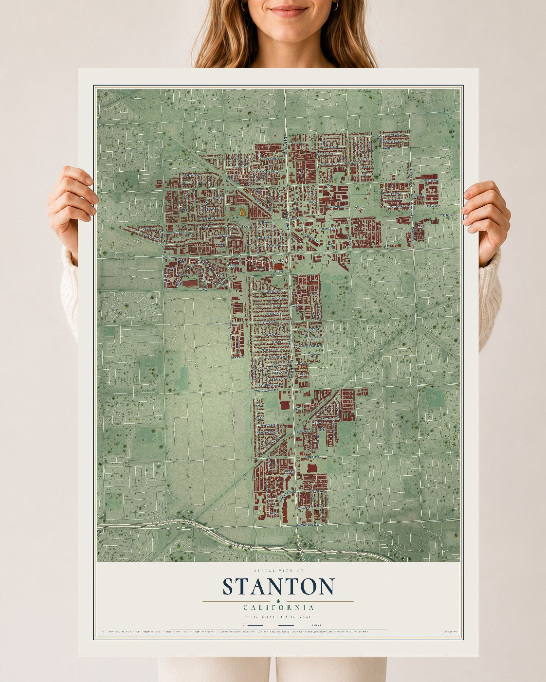 Map of Stanton, California, 24 x 36 inch unframed archival matte print