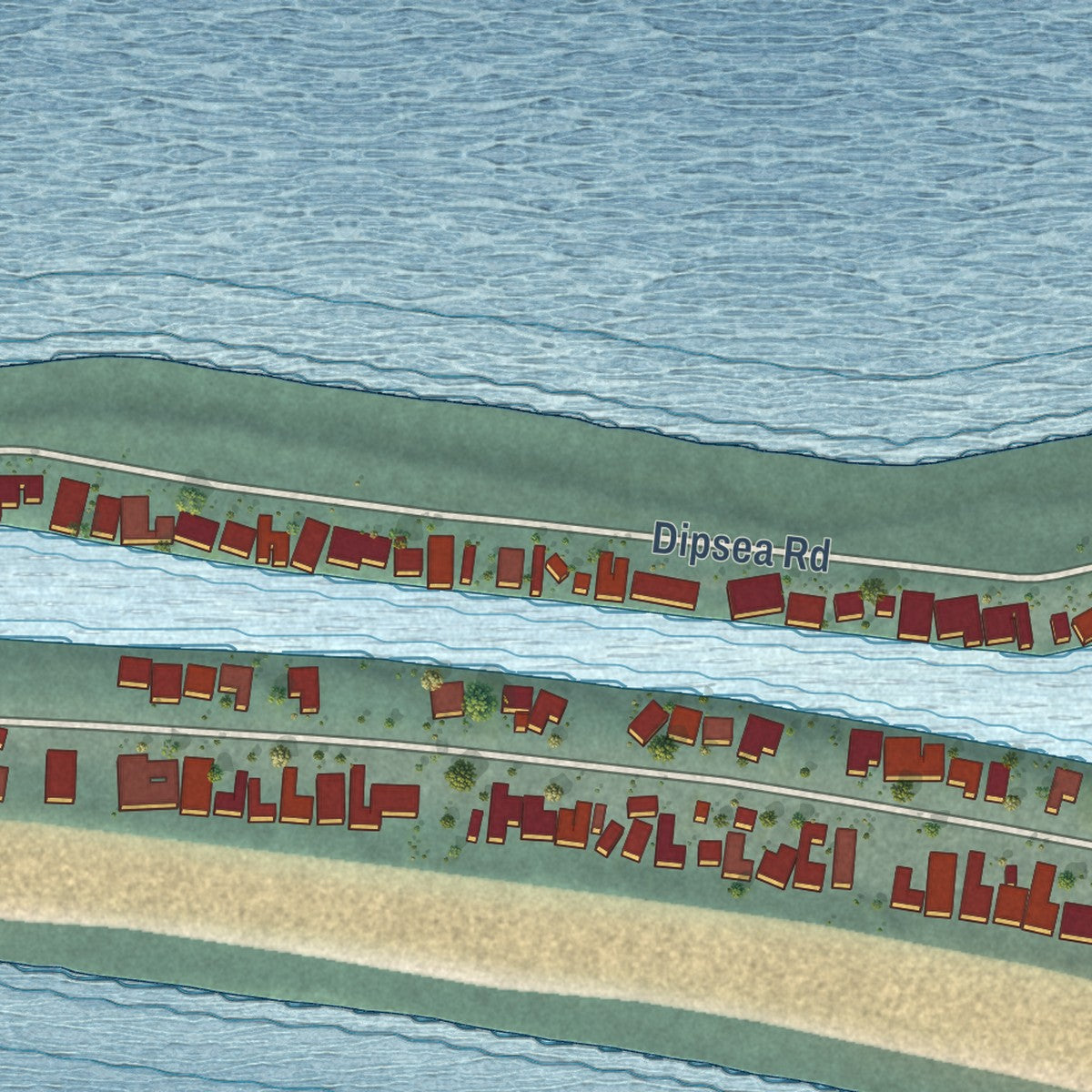 Second close-up of the map of Stinson Beach, California print showing more streets and buildings