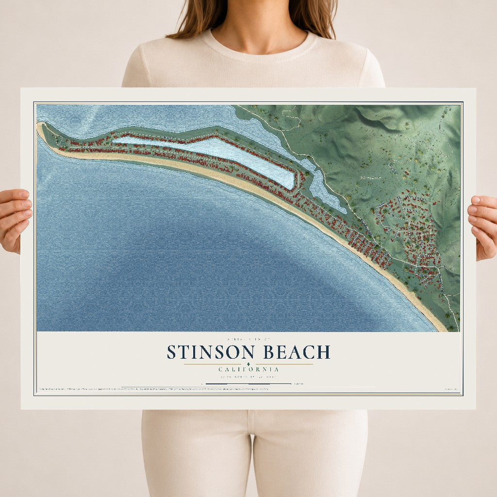 Map of Stinson Beach, California, 18 x 24 inch unframed archival matte print