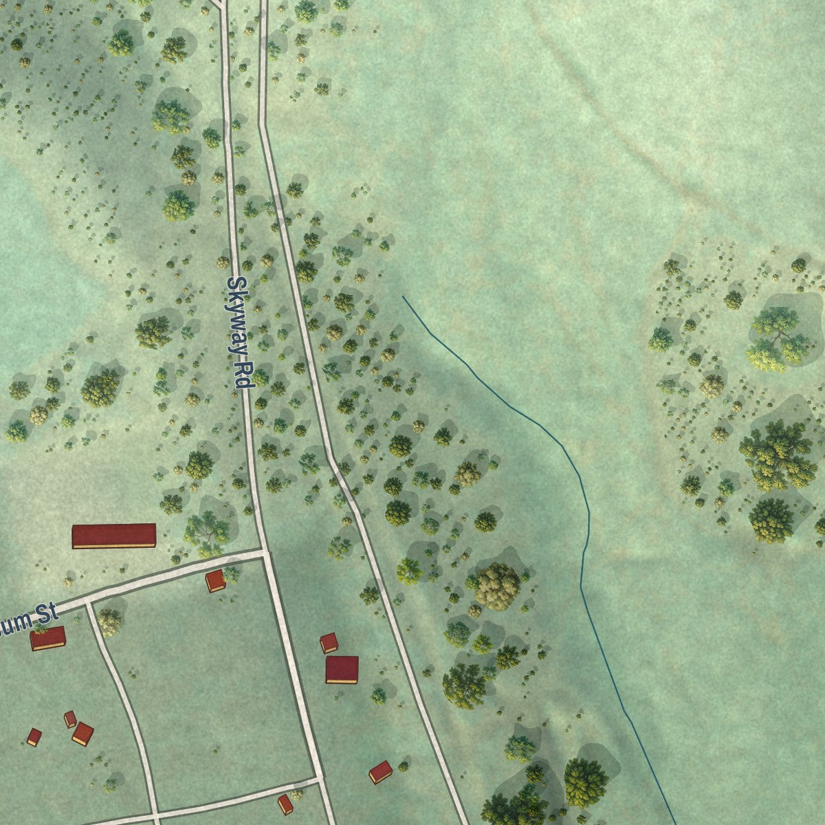 Close-up of the map of Stirling City, California print showing street and building detail
