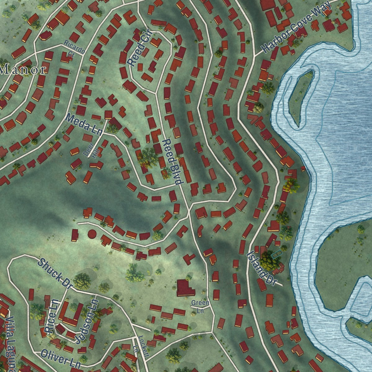 Second close-up of the map of Strawberry, California print showing more streets and buildings