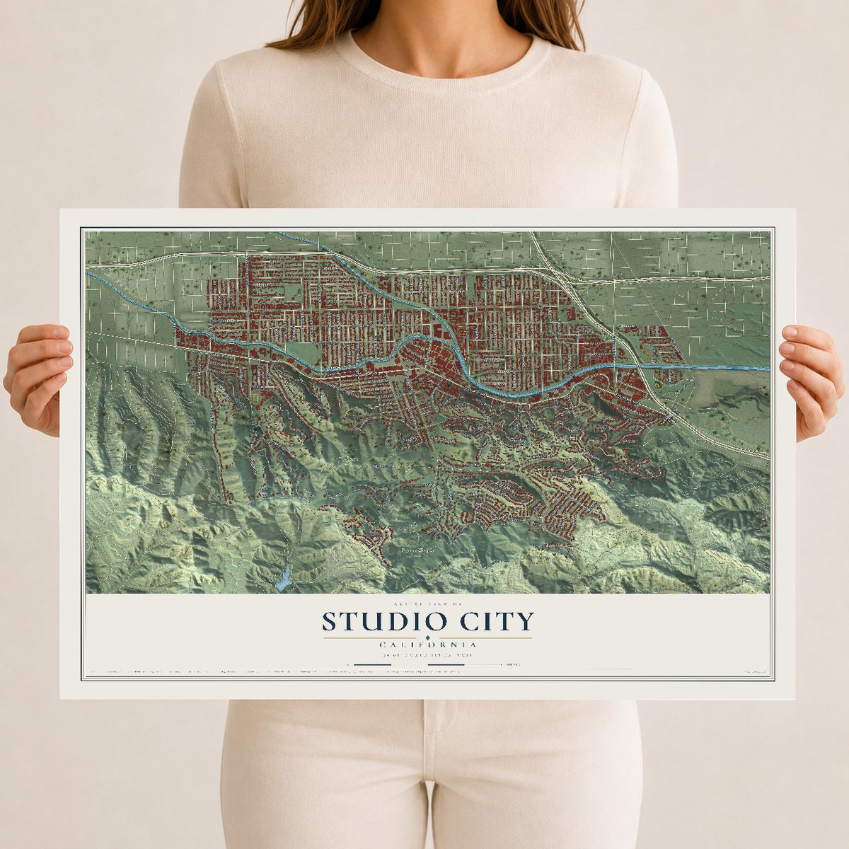 Map of Studio City, California, 12 x 18 inch unframed archival matte print