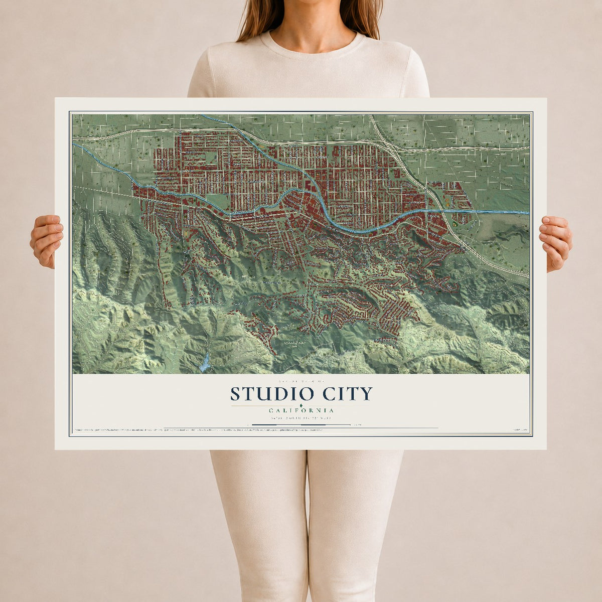 Map of Studio City, California, 24 x 36 inch unframed archival matte print