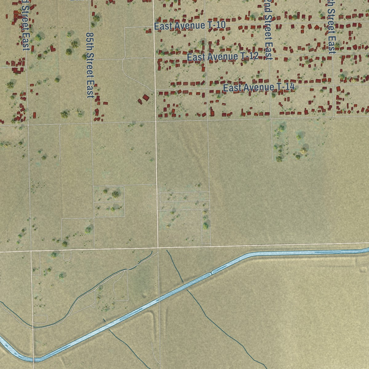 Second close-up of the map of Sun Village, California print showing more streets and buildings